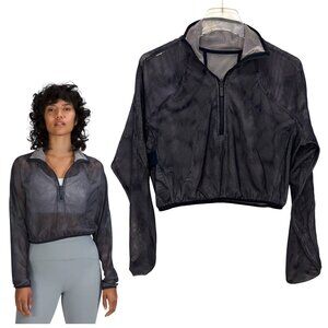Lululemon Mesh Half Zip Cropped Jacket True Navy Dark Chrome Edgy Athleisur